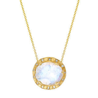 Queen Oval Moonstone Necklace with Sprinkled Diamonds Yellow Gold 20"  by Logan Hollowell Jewelry