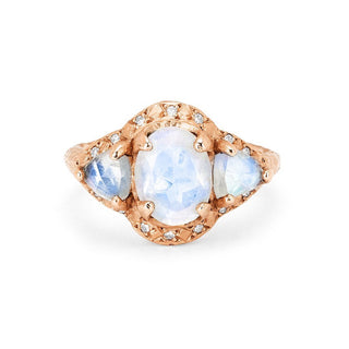 Triple Moonstone Queen Ring Rose Gold 5  by Logan Hollowell Jewelry