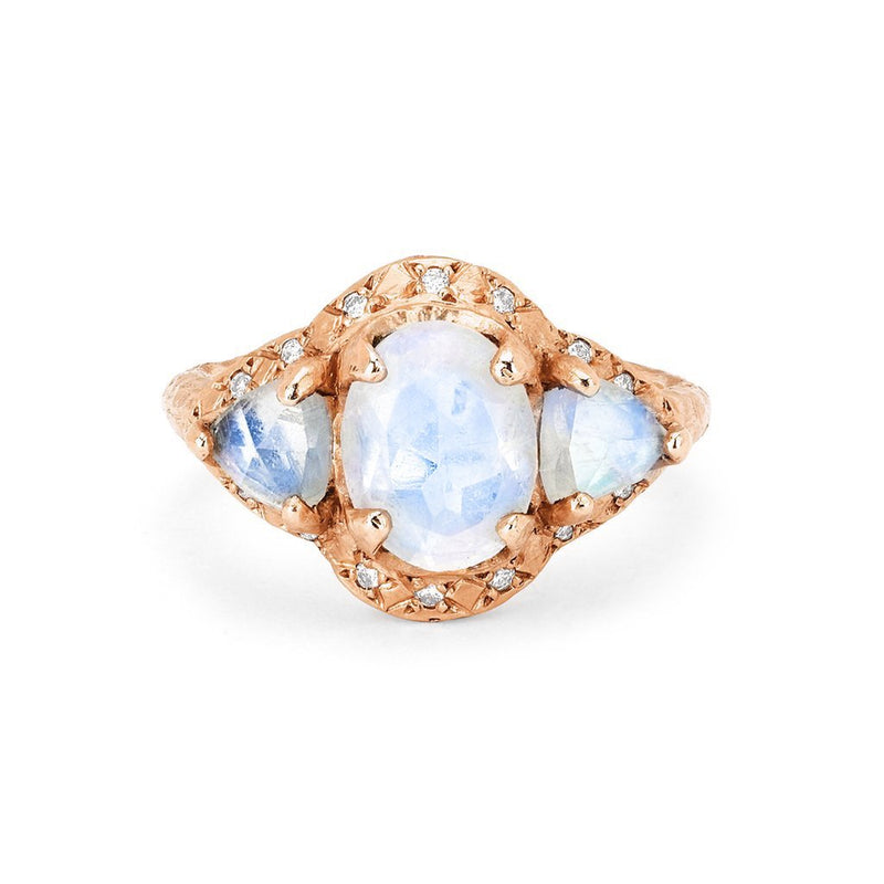 Triple Moonstone Queen Ring Rose Gold 3  by Logan Hollowell Jewelry