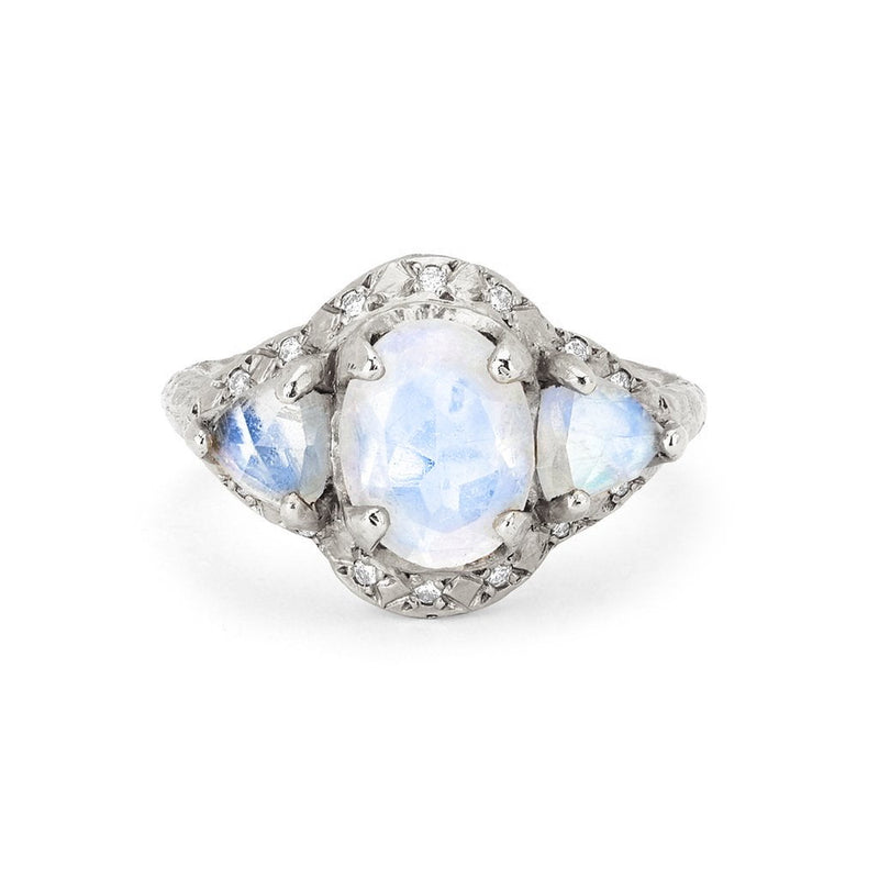Triple Moonstone Queen Ring White Gold 3  by Logan Hollowell Jewelry