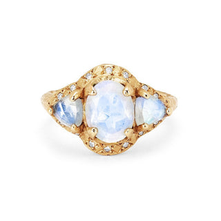 Triple Moonstone Queen Ring Yellow Gold 5  by Logan Hollowell Jewelry