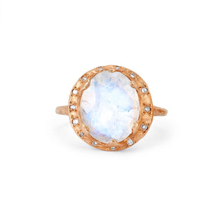 Queen Oval Moonstone Ring with Sprinkled Diamonds Rose Gold 5  by Logan Hollowell Jewelry