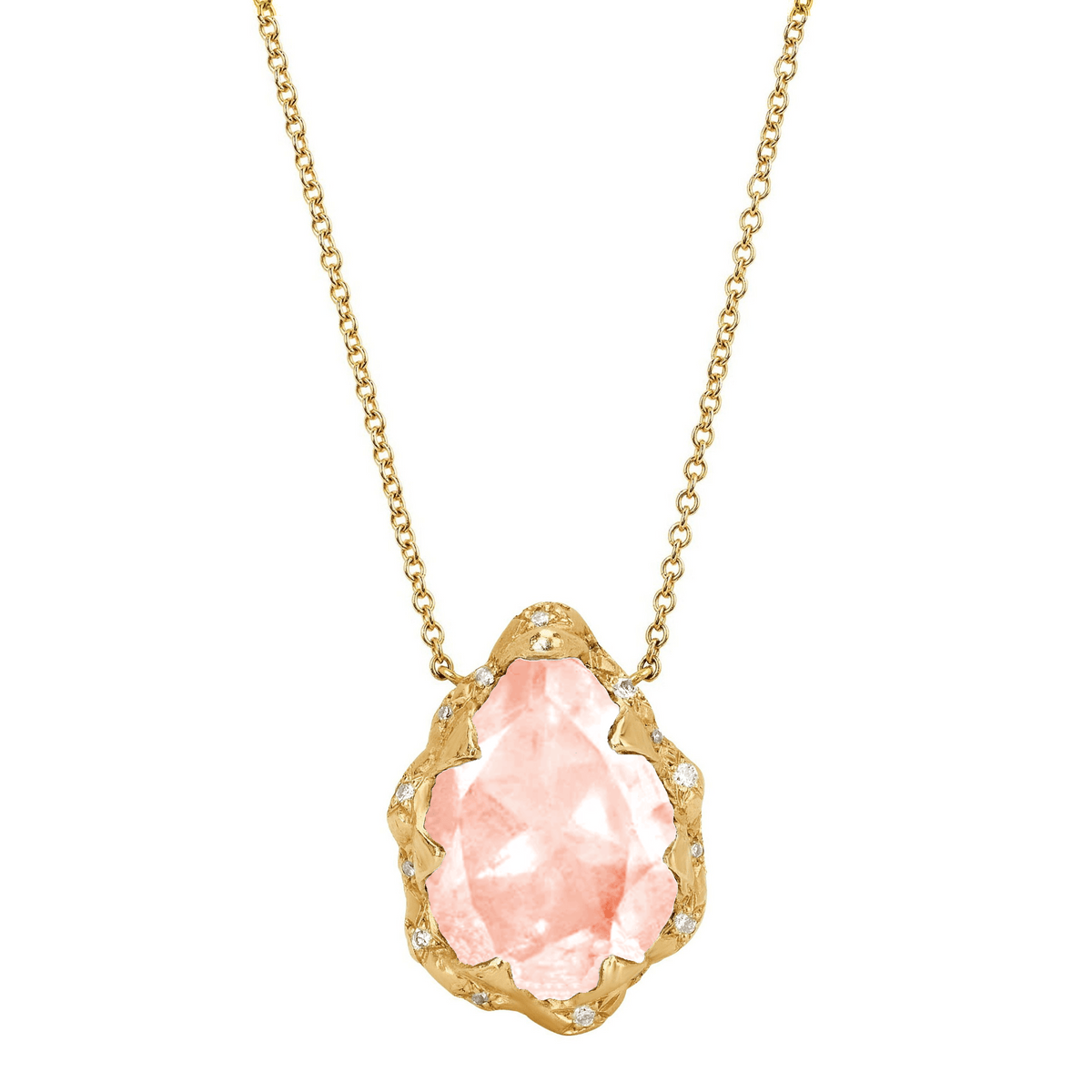 Queen Water Drop Morganite Necklace with Sprinkled Diamonds | Ready to Ship Yellow Gold by Logan Hollowell Jewelry