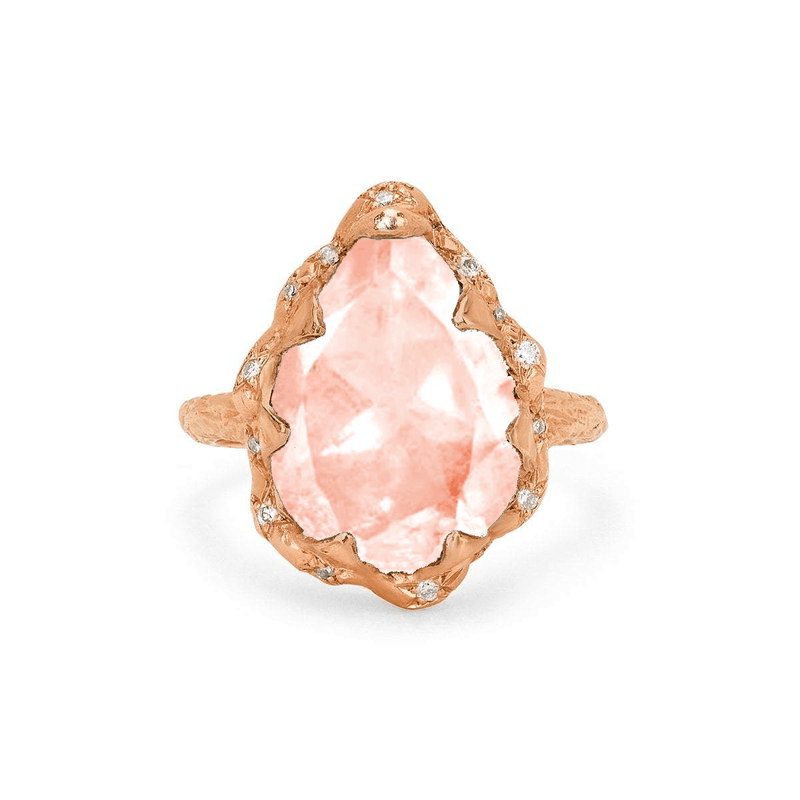 Queen Water Drop Morganite Ring with Sprinkled Diamonds Rose Gold 3  by Logan Hollowell Jewelry