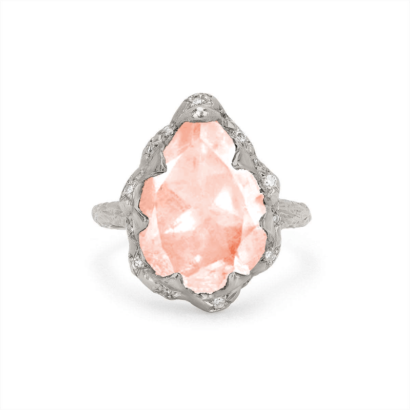 Queen Water Drop Morganite Ring with Sprinkled Diamonds White Gold 3  by Logan Hollowell Jewelry