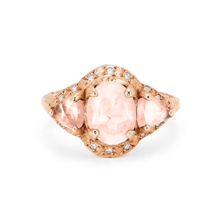 Triple Morganite Queen Ring 4 Rose Gold  by Logan Hollowell Jewelry