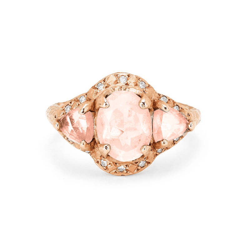 Triple Morganite Queen Ring Rose Gold 3 by Logan Hollowell Jewelry