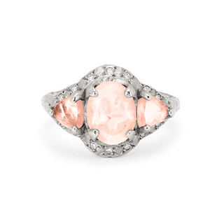 Triple Morganite Queen Ring 4 White Gold  by Logan Hollowell Jewelry