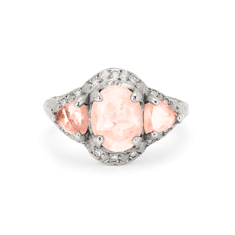 Triple Morganite Queen Ring White Gold 3 by Logan Hollowell Jewelry