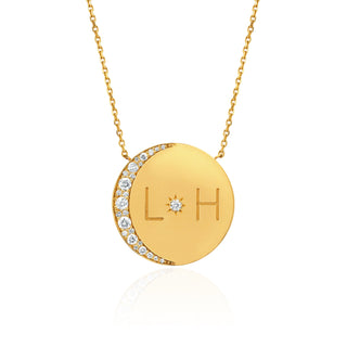 Custom Classic "Love You To The Moon and Back" Necklace with Diamonds Yellow Gold With Star Set Diamond Center 16" by Logan Hollowell Jewelry