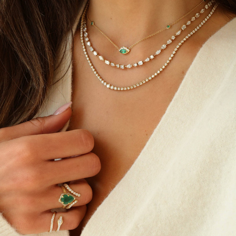 5 Emerald Orbit Bezel Choker with Angel Eye Emerald Center    by Logan Hollowell Jewelry