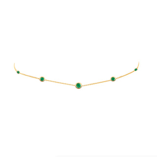 5 Emerald Orbit Bezel Choker Yellow Gold 14-15"  by Logan Hollowell Jewelry
