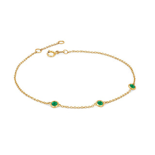 3 Emerald Orbit Bezel Bracelet Yellow Gold   by Logan Hollowell Jewelry