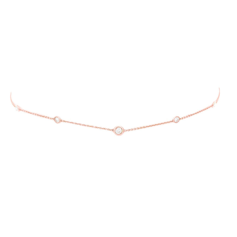 5 or 7 Diamond Orbit Bezel Choker 5 Diamonds Rose Gold 14"-15"-16" by Logan Hollowell Jewelry