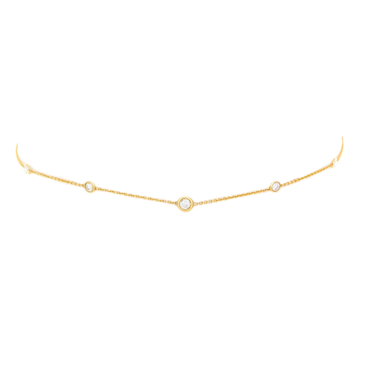5 or 7 Diamond Orbit Bezel Choker | Ready to Ship Yellow Gold 14"-15"-16" 5 by Logan Hollowell Jewelry