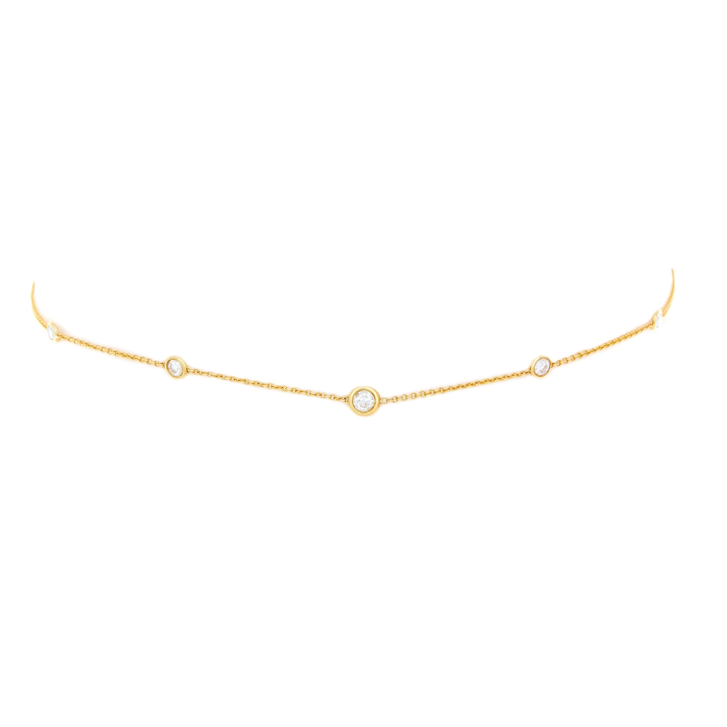 5 or 7 Diamond Orbit Bezel Choker | Ready to Ship Yellow Gold 14"-15"-16" 5 by Logan Hollowell Jewelry