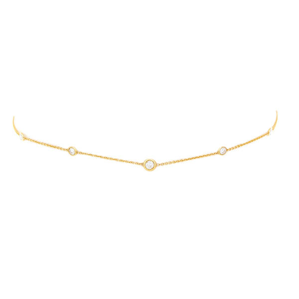 5 or 7 Diamond Orbit Bezel Choker | Ready to Ship Yellow Gold 14"-15"-16" 5 by Logan Hollowell Jewelry