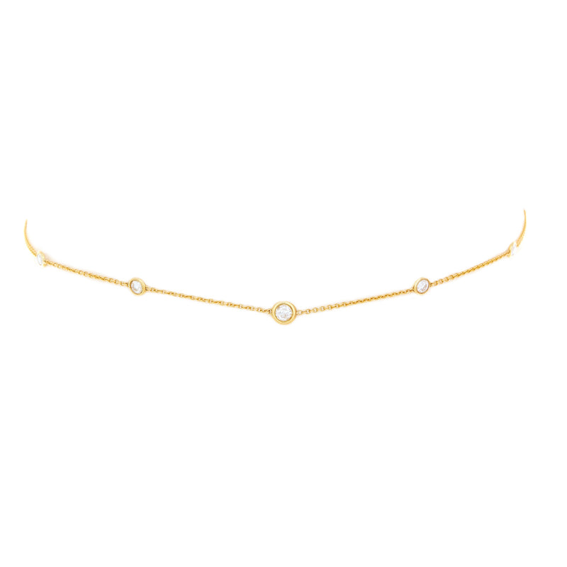 5 or 7 Diamond Orbit Bezel Choker | Ready to Ship Yellow Gold 14"-15"-16" 5 by Logan Hollowell Jewelry