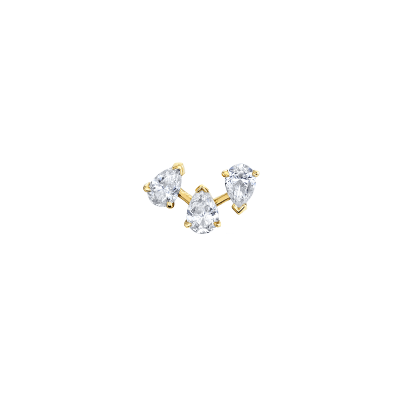 Petite Reverse Triple Water Drop Diamond Studs Yellow Gold Single by Logan Hollowell Jewelry