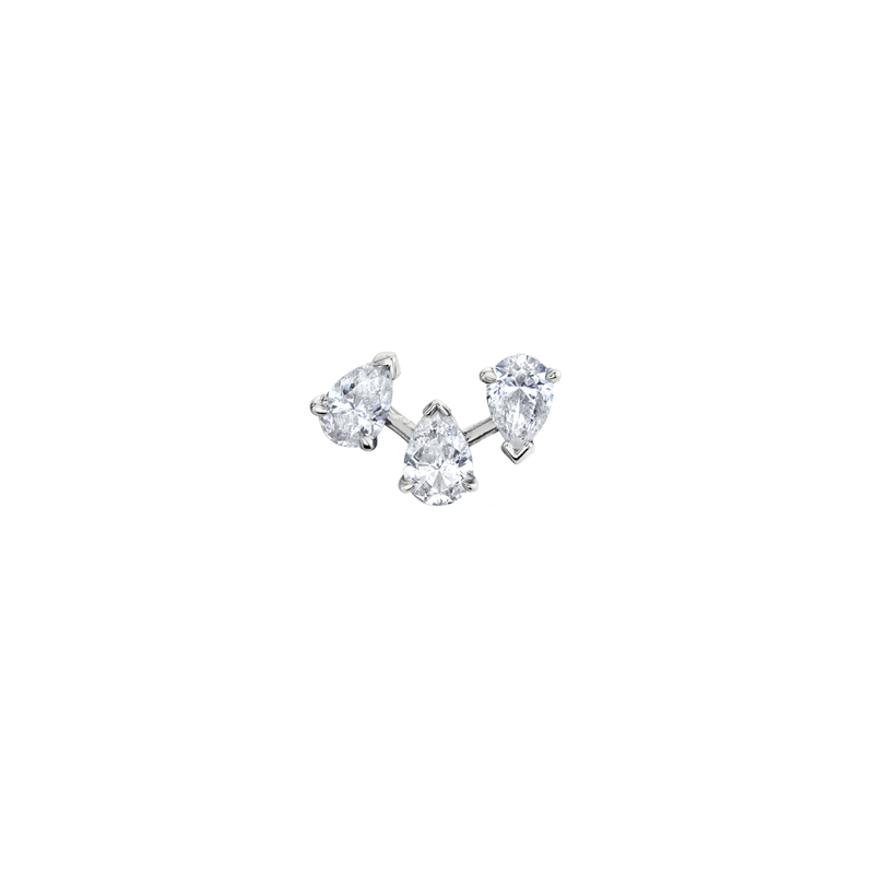 Petite Reverse Triple Water Drop Diamond Studs White Gold Single by Logan Hollowell Jewelry