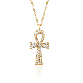 Eternal Ankh Full Pavé Necklace 18" Yellow Gold by Logan Hollowell Jewelry