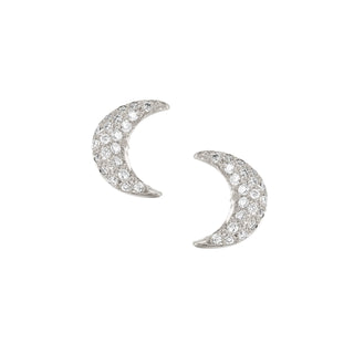 Micro Pavé Diamond Crescent Studs White Gold Pair  by Logan Hollowell Jewelry