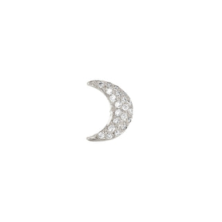 Micro Pavé Diamond Crescent Studs White Gold Single Earring  by Logan Hollowell Jewelry