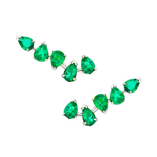 18k Reverse Water Drop 5 Emerald Earrings White Gold Pair  by Logan Hollowell Jewelry