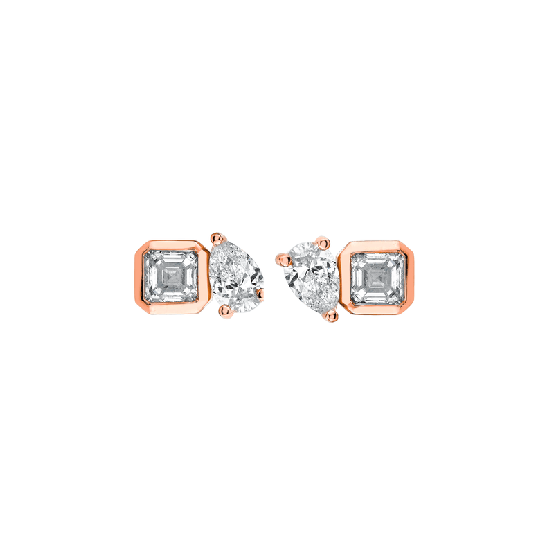 Mini Lovers Duet Diamond Studs Rose Gold Pair  by Logan Hollowell Jewelry