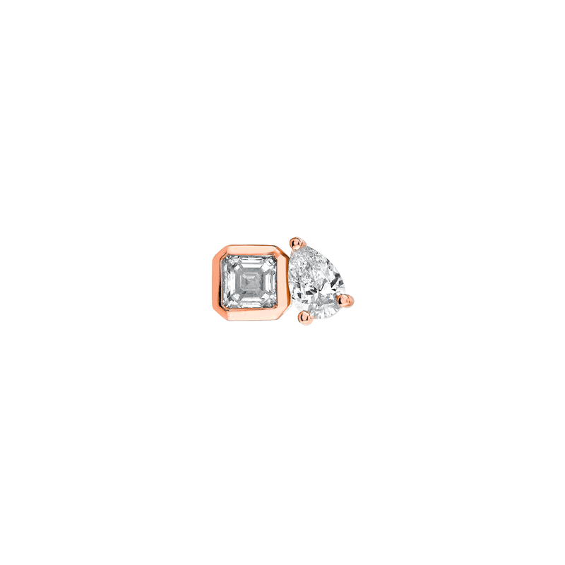 Mini Lovers Duet Diamond Studs Rose Gold Single  by Logan Hollowell Jewelry