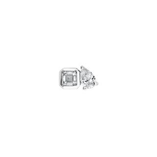 Mini Lovers Duet Diamond Studs White Gold Single  by Logan Hollowell Jewelry