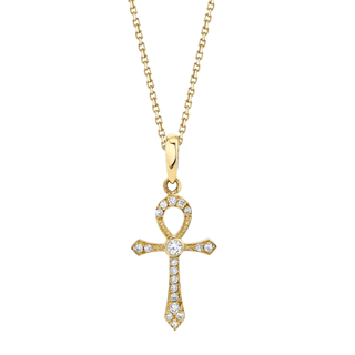 Pave Diamond Ankh Necklace | Ready to Ship 18" Yellow Gold  by Logan Hollowell Jewelry