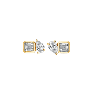 Mini Lovers Duet Diamond Studs Yellow Gold Pair  by Logan Hollowell Jewelry
