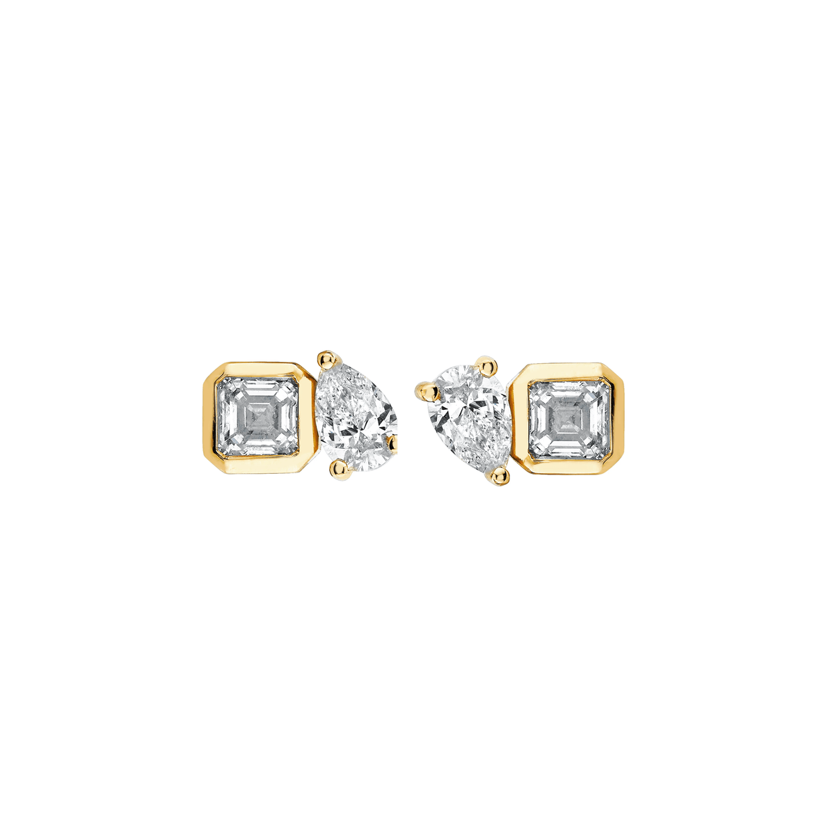 Mini Lovers Duet Diamond Studs Yellow Gold Pair  by Logan Hollowell Jewelry