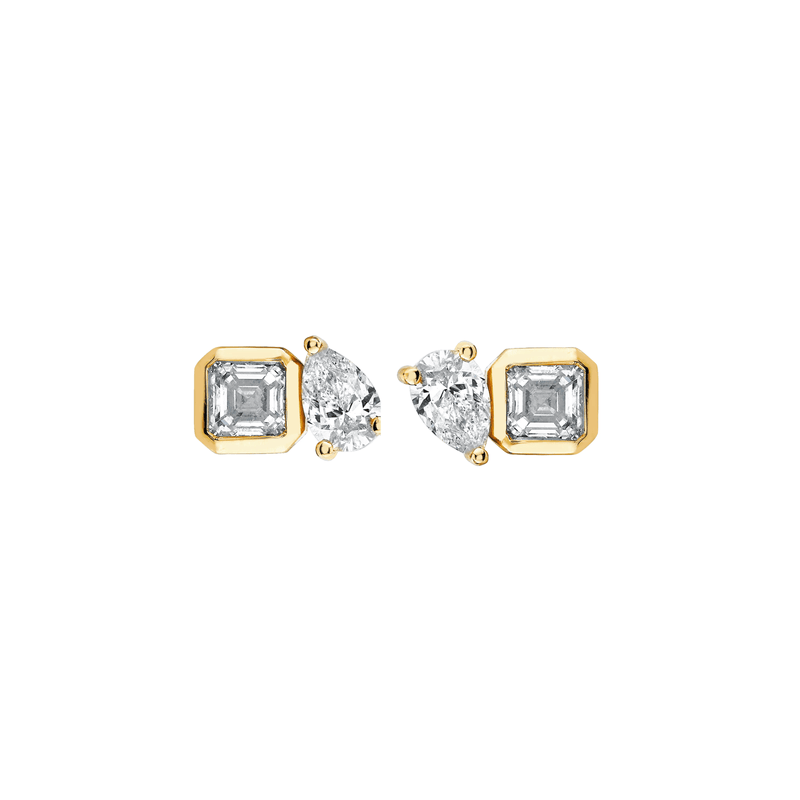 Mini Lovers Duet Diamond Studs Yellow Gold Pair  by Logan Hollowell Jewelry