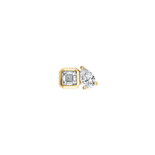 Mini Lovers Duet Diamond Studs Yellow Gold Single  by Logan Hollowell Jewelry