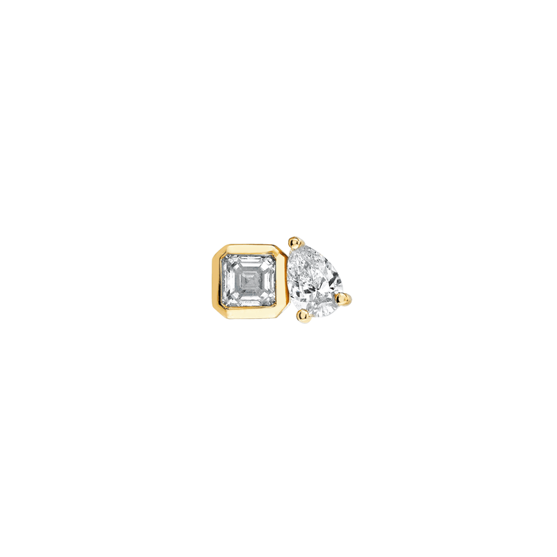Mini Lovers Duet Diamond Studs | Ready to Ship Yellow Gold Single by Logan Hollowell Jewelry