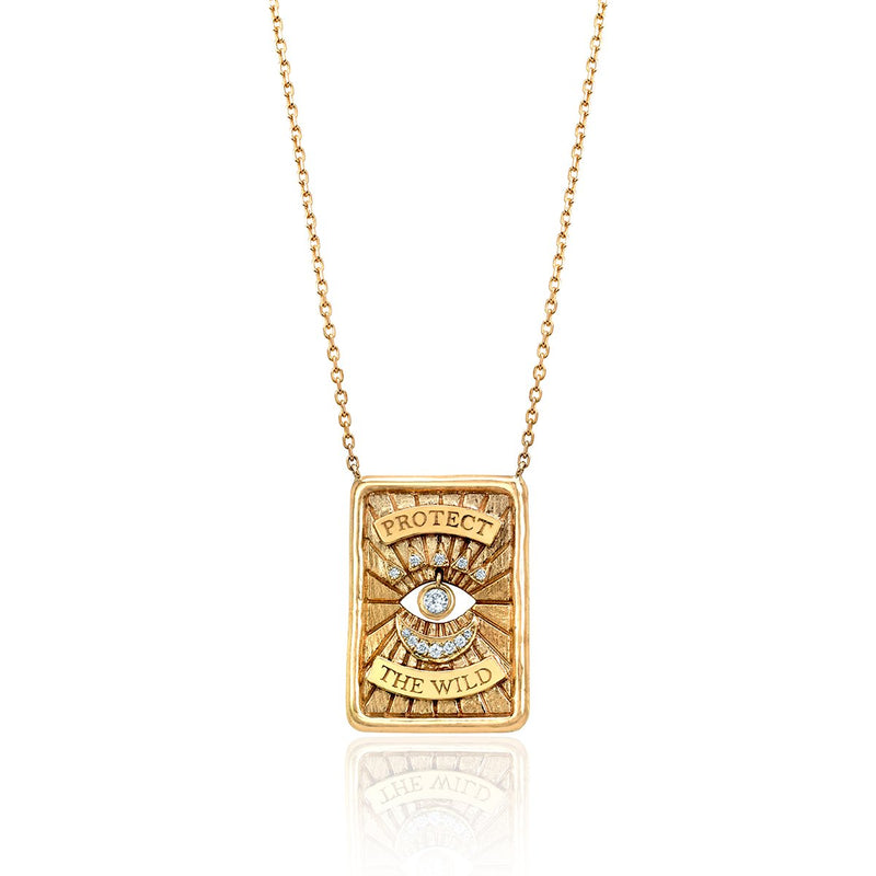 Gaia Protection Necklace 16" Yellow Gold Diamond Eye by Logan Hollowell Jewelry