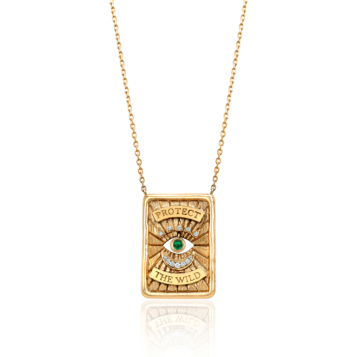 Gaia Protection Necklace 16" Yellow Gold Emerald Eye by Logan Hollowell Jewelry
