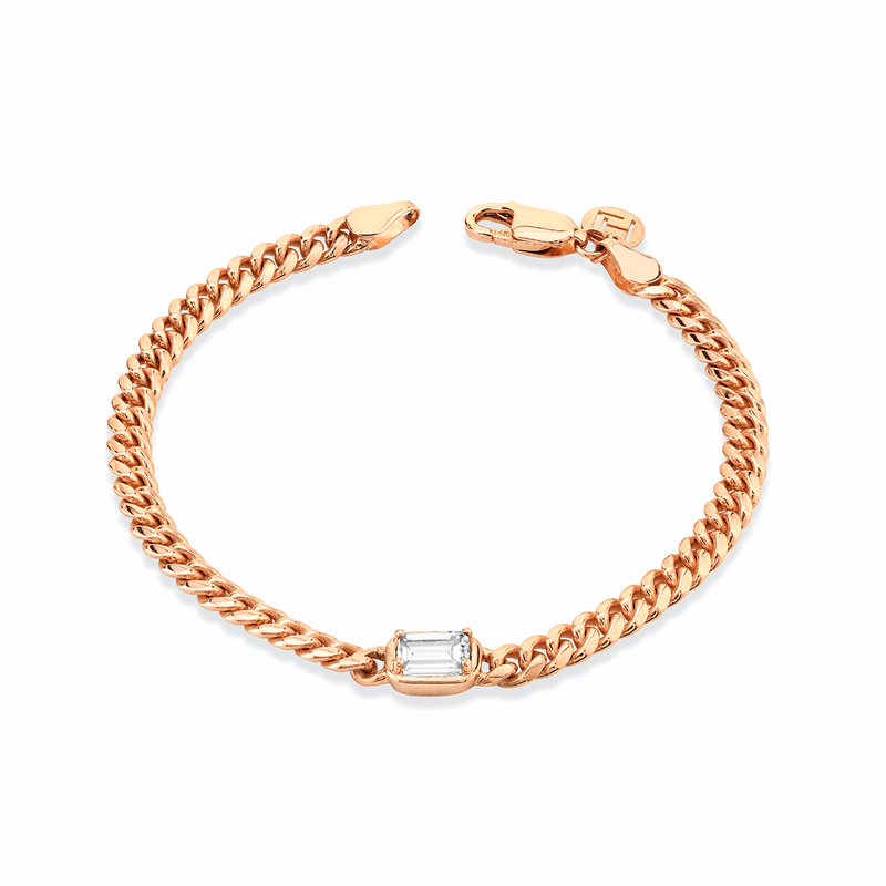 Emerald Cut Diamond Cuban Bracelet 6.5" Rose Gold by Logan Hollowell Jewelry