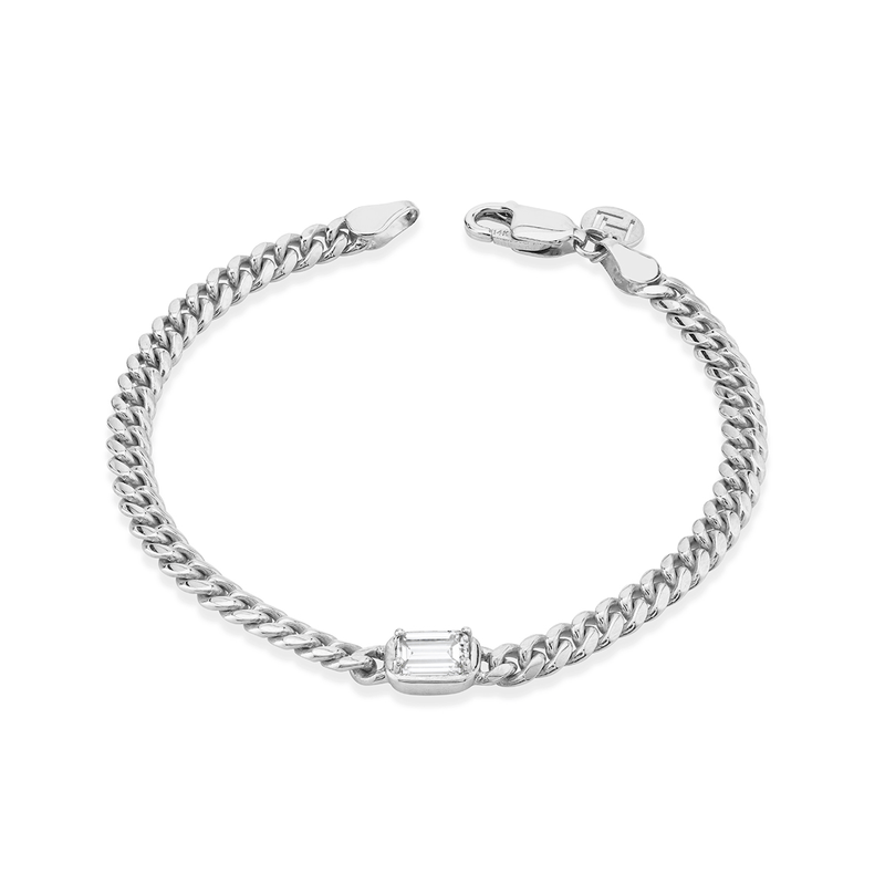 Emerald Cut Diamond Cuban Anklet White Gold by Logan Hollowell Jewelry