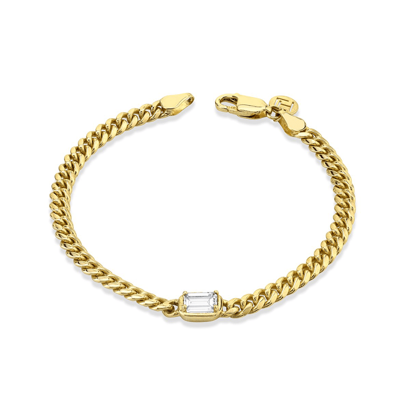 Queen Emerald Cut Diamond Cuban Bracelet | Ready to Ship Yellow Gold 6.5" by Logan Hollowell Jewelry