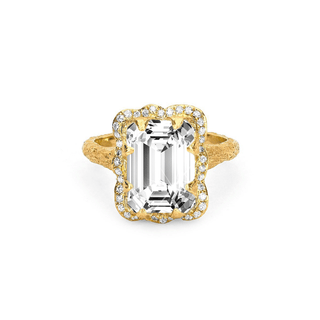 Queen Emerald Cut Diamond Setting with Full Pavé Halo Yellow Gold   by Logan Hollowell Jewelry