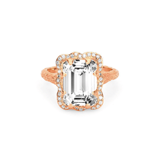 Queen Emerald Cut Diamond Setting with Full Pavé Halo Rose Gold   by Logan Hollowell Jewelry