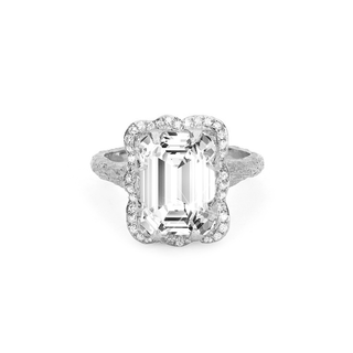 Queen Emerald Cut Diamond Setting with Full Pavé Halo White Gold   by Logan Hollowell Jewelry