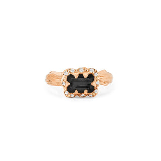 Micro Queen Emerald Cut Onyx Ring with Sprinkled Diamonds Solid Band Rose Gold 4 by Logan Hollowell Jewelry