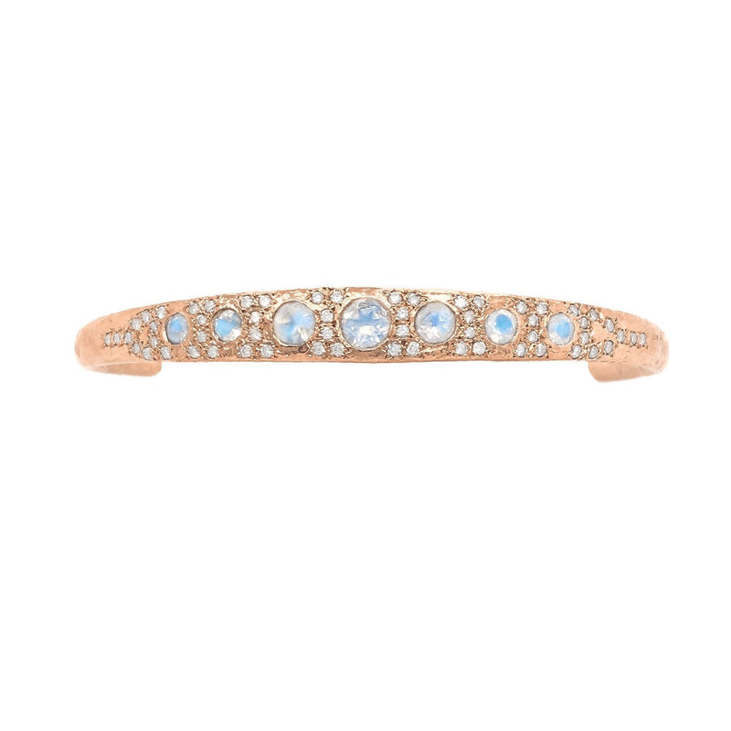Queen Moonstone Cuff with Pavé Diamonds Rose Gold   by Logan Hollowell Jewelry