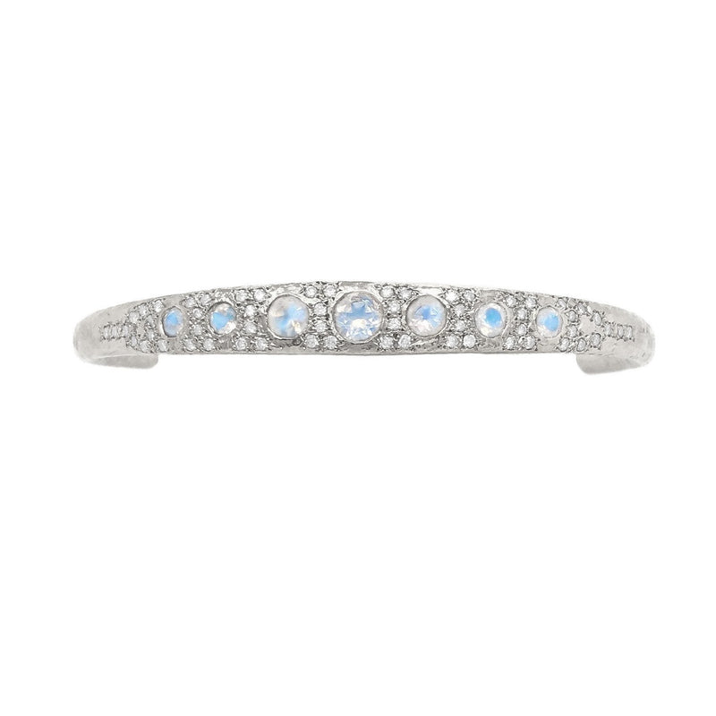 Queen Moonstone Cuff with Pavé Diamonds White Gold   by Logan Hollowell Jewelry