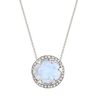 Queen Oval Moonstone Necklace with Full Pavé Diamond Halo White Gold 20"  by Logan Hollowell Jewelry