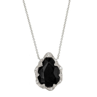 Queen Water Drop Onyx Necklace with Sprinkled Diamonds White Gold   by Logan Hollowell Jewelry